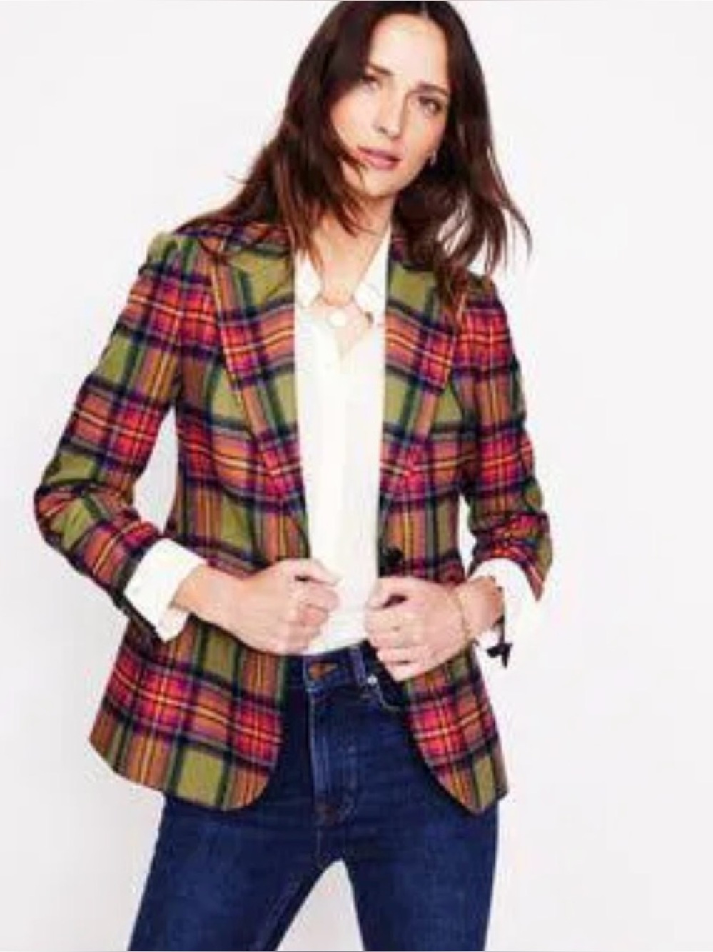 Boden Marylebone Wool Blend Blazer Jacket Plaid Tartan Sz 8